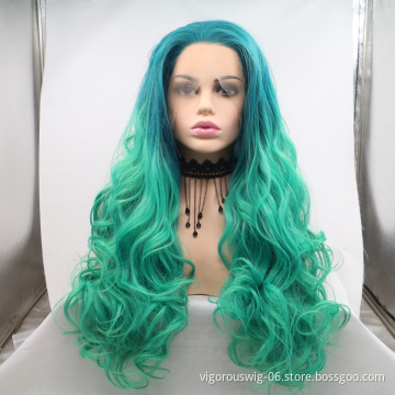 Vigorous ombre long premium high quality straight wave wholesale black women synthetic hair wigs with lace front